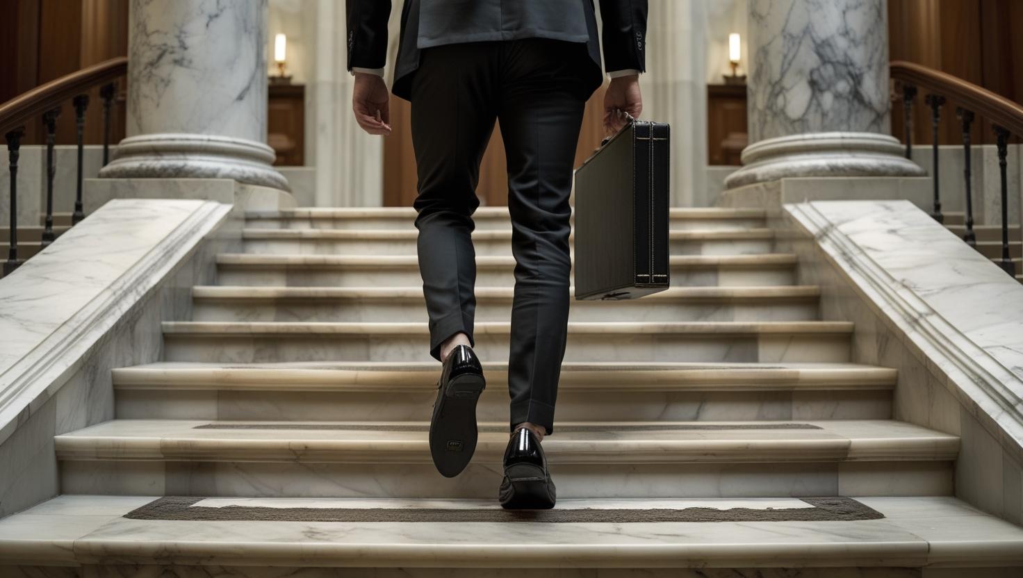 Professional walking toward success